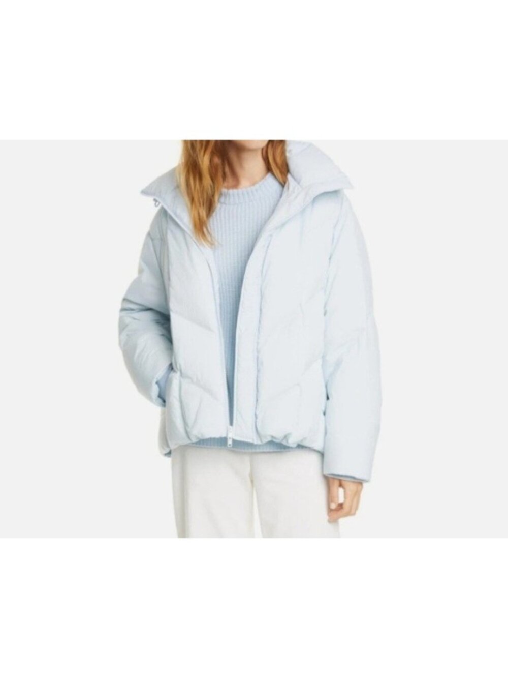 Vince Glacier Blue Women's Hooded Puffer Down Jacket LARGE L Full Zip Relaxed